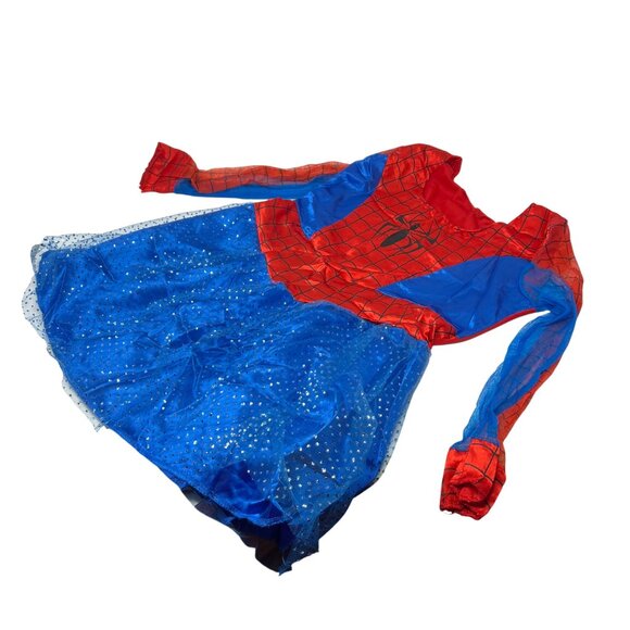 Marvel Spider-Girl Costume Dress Girls Size L 10½-12½ Red & Blue Mesh - Picture 1 of 7